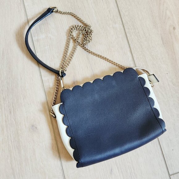 Talbots Black & White 100% Leather Scalloped Gold Chain Shoulder Crossbody Bag - Picture 1 of 7